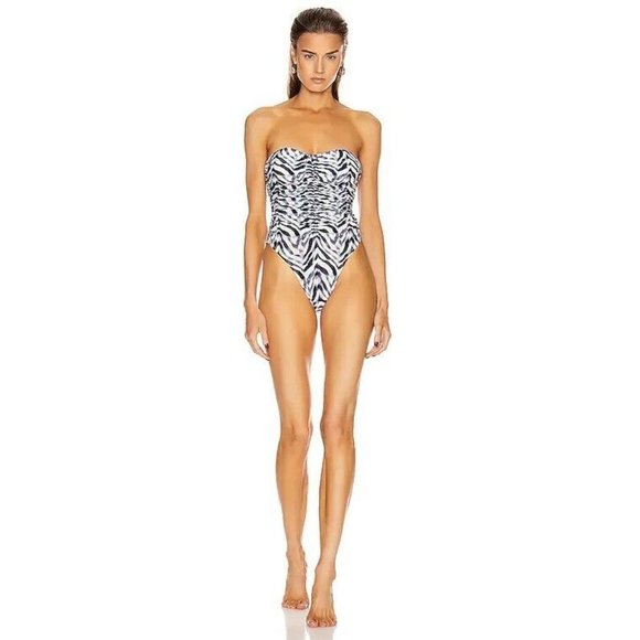 Norma Kamali Other - Norma Kamali Slinky Marissa Swimsuit Chevron Zebra Grey White Resort S NWT $175